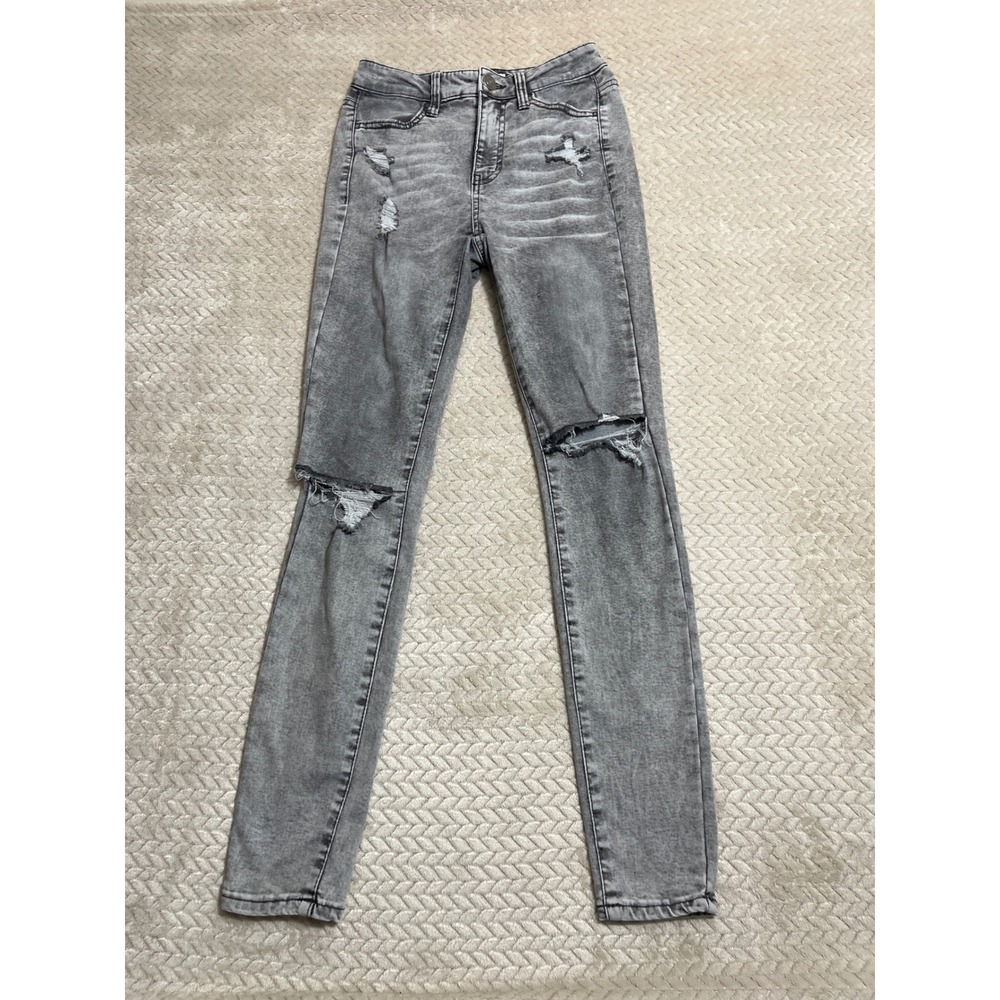 Sol High Rise Jegging Grey Distressed Skinny Jeans Size 1/25W Acid Wash Distress